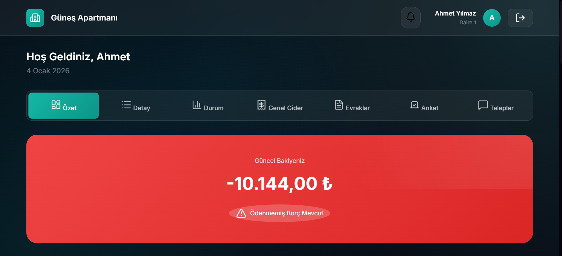 Konut Yönetim Pro Dashboard